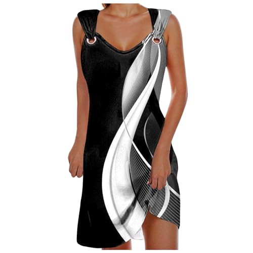 boseucn Sommerkleid Damen Leicht und Luftig Strapskleid Schultergurt Mit Schnalle Strandkleid Damen Sommerkleider Teenager Mädchen Kleider Sommer Freizeitkleid Sommerkleid Damen Knielang Vintage von boseucn