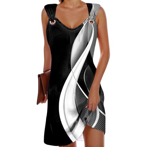 boseucn Sommerkleid Damen Leicht und Luftig Strapskleid Schultergurt Mit Schnalle Strandkleid Damen Sommerkleider Teenager Mädchen Kleider Sommer Freizeitkleid Sommerkleid Damen Knielang Vintage von boseucn