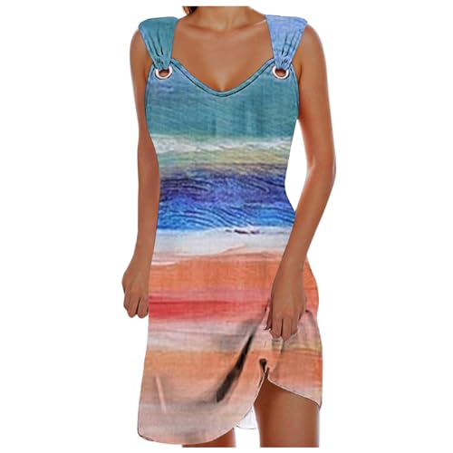 boseucn Sommerkleid Damen Leicht und Luftig Strapskleid Schultergurt Mit Schnalle Strandkleid Damen Sommerkleider Teenager Mädchen Kleider Sommer Freizeitkleid Sommerkleid Damen Knielang Vintage von boseucn