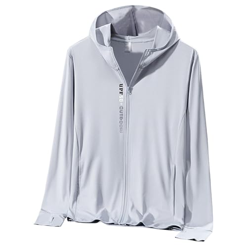 boseucn Sonnenschutz Jacke Herren Eisseide Leichte Full Zip UV-Schutz Hoodie Langarm Shirt mit Kapuze Einfarbig Sommer Outdoor Atmungsaktive Sportshirt Angeln Wandern Schnelltrocknend Funktionsshirt von boseucn