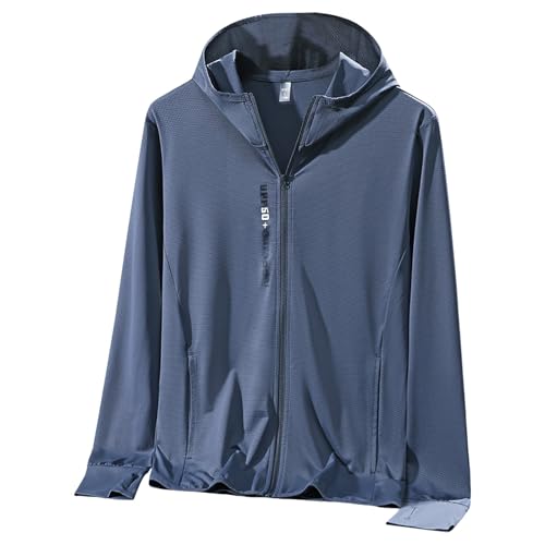 boseucn Sonnenschutz Jacke Herren Eisseide Leichte Full Zip UV-Schutz Hoodie Langarm Shirt mit Kapuze Einfarbig Sommer Outdoor Atmungsaktive Sportshirt Angeln Wandern Schnelltrocknend Funktionsshirt von boseucn