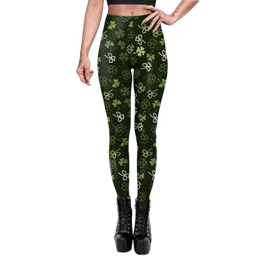 boseucn St. Patricks Day Grünes Damen Leggings Irisches Kleeblatt Drucken Leggins Sport Fitness Hosen High Waist Hose Push Up Bauchweg Sporthose Seamless Sportleggins Elastische Festlich Kostüm von boseucn