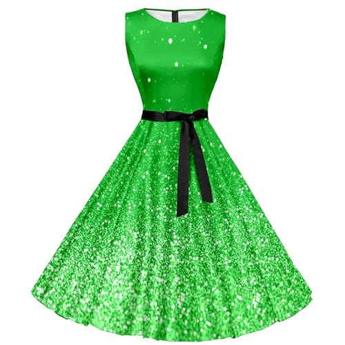 boseucn St. Patricks Day Kostüm Damen, Damen Kleider Ärmellos Kurz Kleid Vierblättriges Kleeblatt Druck Rock Vintage Festliche Kleider Casual Herbst Winter Cocktailkleid Abendkleider Minikleid von boseucn