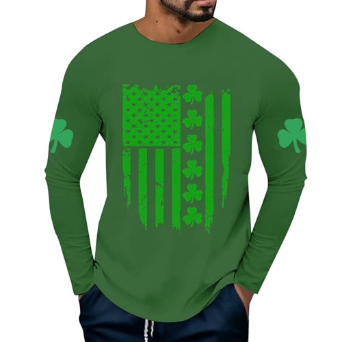 boseucn St. Patricks Day Langarmshirt Herren Irisches Kleeblatt Drucken Grünes Shirt Festlich Kostüm Männer Basic T-Shirt Casual Lose Streetwear Oberteil Rundhals Langarm Tops Tshirt Herren Langarm von boseucn
