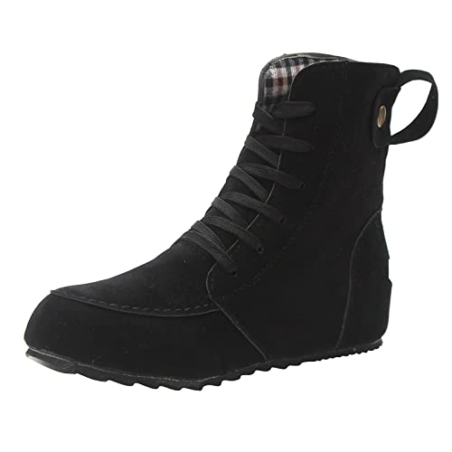 boseucn Stiefeletten Damen, Damen Stiefeletten Halbhohe Flache Rutschfeste Stiefel Wildleder Schnürung Retro Winterstiefel Casual Herbst Winter Frauen Winterschuhe Halbstiefel Übergangsstiefel von boseucn