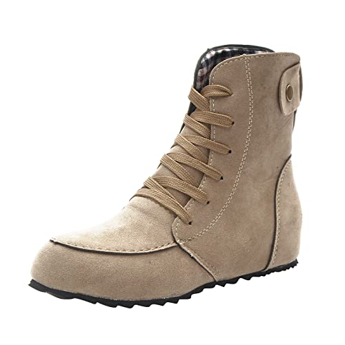 boseucn Stiefeletten Damen, Damen Stiefeletten Halbhohe Flache Rutschfeste Stiefel Wildleder Schnürung Retro Winterstiefel Casual Herbst Winter Frauen Winterschuhe Halbstiefel Übergangsstiefel von boseucn