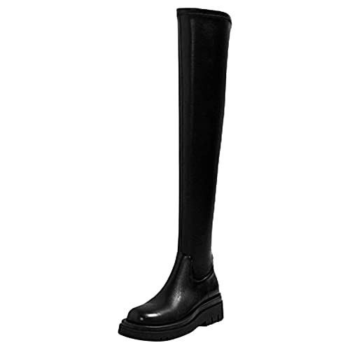 boseucn Stiefeletten Damen, Damen Stiefeletten Plateau Rutschfeste Stiefel Glattleder Overknee Langschaft Bequem Winterstiefel Casual Herbst Winter Frauen Winterschuhe Damenschuhe Schlupfschuhe von boseucn