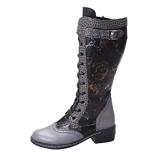 boseucn Stiefeletten Damen, Winterschuhe Damen Bequem Stiefeletten Damen Reißverschluss zum Schnüren Schneestiefel mit Absätze Plus Fleece Warm halten Schnürstiefel Retro von boseucn