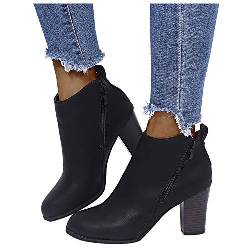 boseucn Stiefeletten Damen Mit Absatz Elegant, Stiefeletten Damen Mit Absatz Damen Stiefeletten Spitz Booties Winterschuhe Glatt Ankle Boots Herbst Winter Vintage Schneestiefel Boots Worker Stiefel von boseucn