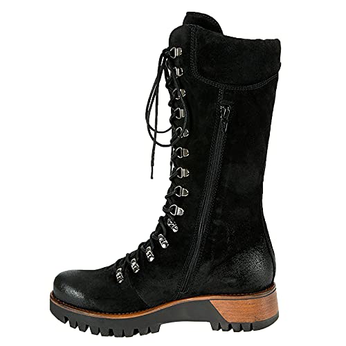 boseucn Stiefeletten Damen mit Absatz, Damen Cowboystiefel Plateau Rutschfeste Stiefel Wildleder Vintage Schnürung Stiefeletten Halbhohe Langschaft Winterstiefel Casual Herbst Winter Frauen von boseucn