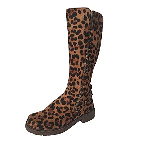 boseucn Stiefeletten Damen mit Absatz, Damen Stiefeletten mit Absatz Blockabsatz Niederung Stiefel Glattleder Leopardenmuster Reißverschluss Langschaft Winterstiefel Casual Herbst Winter Frauen von boseucn