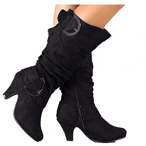 boseucn Stiefeletten für Damen, Damen Kniestiefel Cowboy-Stiefel Fransen Klassischer Stiefel Vintage Spitz Stiefel Wildleder Kniehohe Booties Niedrige Absätze Flache Fransenstiefel Ankle von boseucn