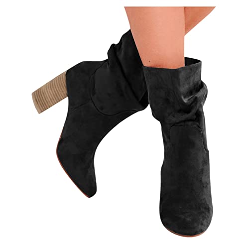 boseucn Stiefetetten Damen Beige, Damen Stiefeletten Spitz Booties Winterschuhe Glatt Ankle Boots Herbst Winter Vintage Stiefel Worker Boots Schneestiefel Herbst Winter Stiefelette von boseucn