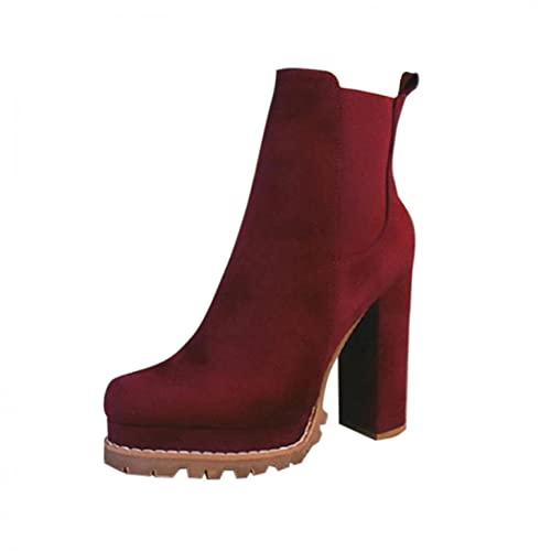 boseucn Stiefetetten Damen Braun, Damen Klassische Stiefeletten Frauen Schuhe Blockabsatz Herbst Winter Bequeme Damenstiefel Langstiefel Schuhe Schnallen Boots Schnürstiefelette von boseucn