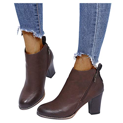 boseucn Stiefetetten Damen Braun, Stiefeletten Damen Mit Absatz Elegant Damen Stiefeletten Spitz Booties Winterschuhe Glatt Ankle Boots Herbst Winter Vintage Stiefel Boots Worker Schneestiefel von boseucn