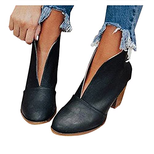 boseucn Stiefetetten Damen Braun, Stiefeletten Damen Schwarz Mit Absatz Damen Stiefeletten Spitz Booties Winterschuhe Glatt Ankle Boots Herbst Winter Vintage Worker Boots Stiefel Schneestiefel von boseucn