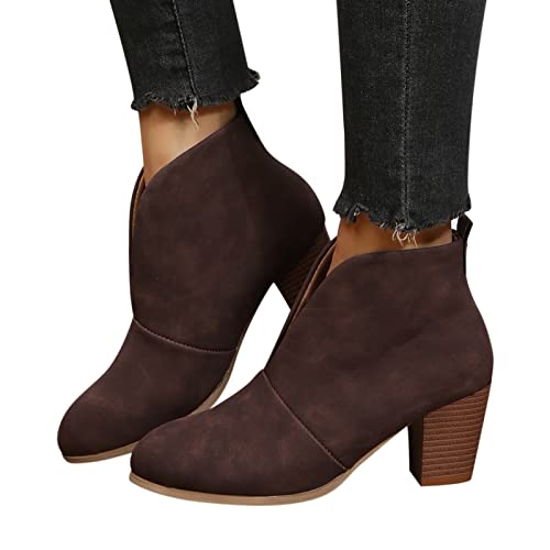 boseucn Stiefetetten Damen Braun, Stiefeletten Damen Schwarz Mit Absatz Damen Stiefeletten Spitz Booties Winterschuhe Glatt Ankle Boots Herbst Winter Vintage Worker Boots Stiefel Schneestiefel von boseucn