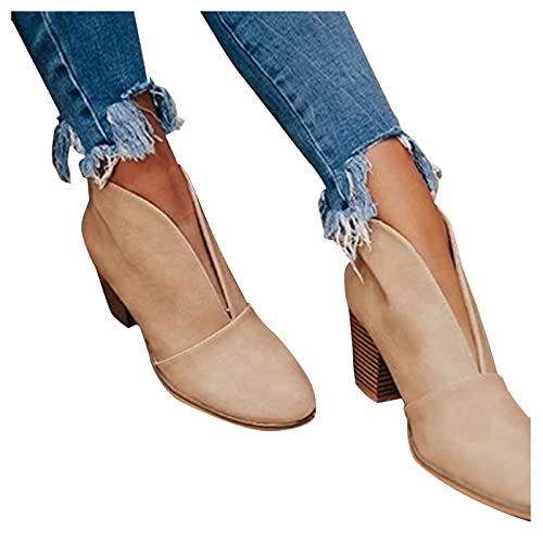 boseucn Stiefetetten Damen Braun, Stiefeletten Damen Schwarz Mit Absatz Damen Stiefeletten Spitz Booties Winterschuhe Glatt Ankle Boots Herbst Winter Vintage Worker Boots Stiefel Schneestiefel von boseucn