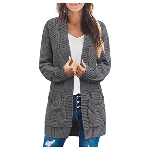 boseucn Strickjacke Damen Lang, Strickjacke Damen Zopfmuster Oversized Grobstrick Winter Cardigan mit Knöpfe V-Ausschnitt Strickmantel Strickjacke Damen Grobstrick Zopfmuster Winter Oversized von boseucn