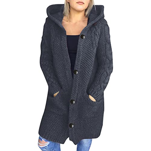 boseucn Strickjacke Damen Warm, Strickjacke Damen Zopfmuster Oversized Grobstrick Winter Cardigan mit Knöpfe V-Ausschnitt Strickmantel Strickjacke Damen Grobstrick Winter Zopfmuster Oversized von boseucn