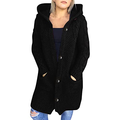 boseucn Strickjacke Damen Warm, Strickjacke Damen Zopfmuster Oversized Grobstrick Winter Cardigan mit Knöpfe V-Ausschnitt Strickmantel Strickjacke Damen Grobstrick Winter Zopfmuster Oversized von boseucn