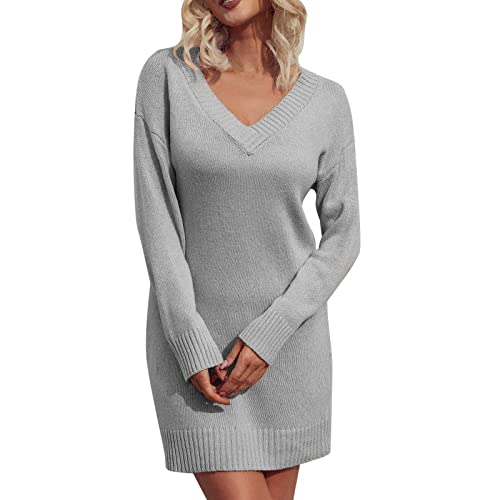 boseucn Strickkleider Damen Winter Lang, Pulloverkleid Damen Langarm Slim Fit Rundhals Weihnachtspullover Kleid Weihnachtskleid Strickkleid Langer Pullover Partykleid Minikleid Damen Strickkleider von boseucn