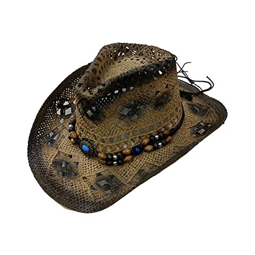 boseucn Strohhut Herren Damen Klassischer Hohle Cowboy Hut Westernhut Cowboyhut Sommer Karnevalskostüm Partyhut Verkleidung Retro Cowboyhüte Weicher Stoff Leicht Faltbar Cowboyhut Frauen Männer von boseucn