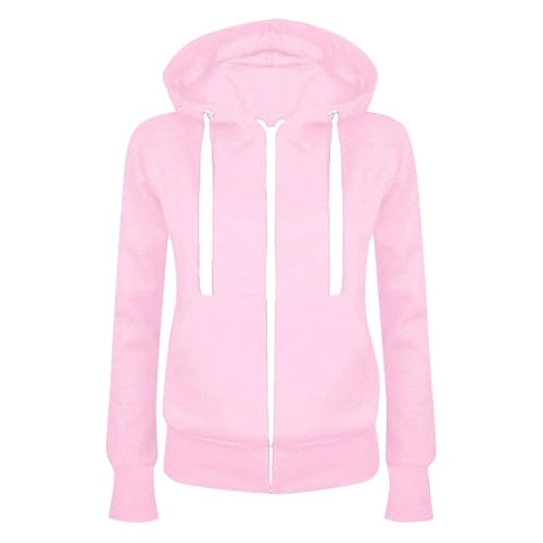 boseucn Sweatjacke Damen Langarm Kapuzenjacke Zipper Hoodie mit Kapuze Slim Fit Tunnelzug Übergangsjacke Große Größen Sportjacke Einfarbig Jacke Casual 2024 Leichte Mantel Kapuzenullover von boseucn