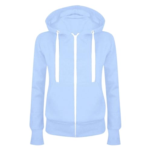 boseucn Sweatjacke Damen Langarm Kapuzenjacke Zipper Hoodie mit Kapuze Slim Fit Tunnelzug Übergangsjacke Große Größen Sportjacke Einfarbig Jacke Casual 2024 Leichte Mantel Kapuzenullover von boseucn