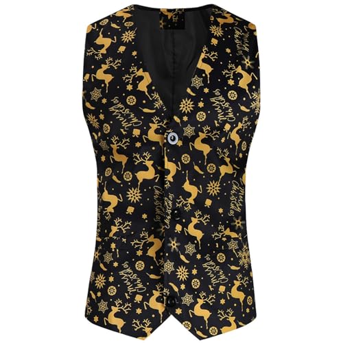 boseucn Weihnachten Anzugweste Herren, Weihnachtsweste Herren Ärmellose Party Hochzeit Fischgrätweste Weihnachtsmotiv Anzugweste Weihnachten Muster Weste Slim Fit Vest Weihnachten Festlich Kostüm von boseucn