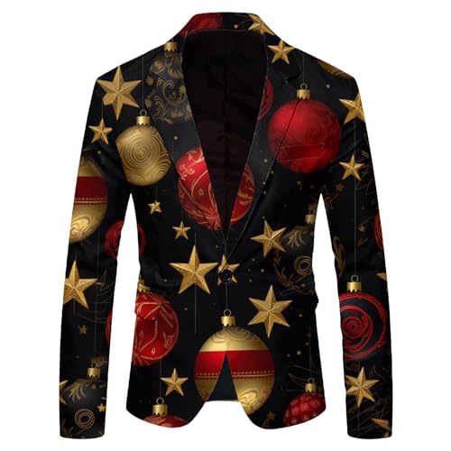 boseucn Weihnachten Blazer Herren, Weihnachts Sakko Herren Revers Sakko Slim Fit Anzugjacke Party Mantel Weihnachten Muster Freizeitjacke Weihnachtsmotiv Anzugsakko Weihnachten Festlich Kostüm von boseucn