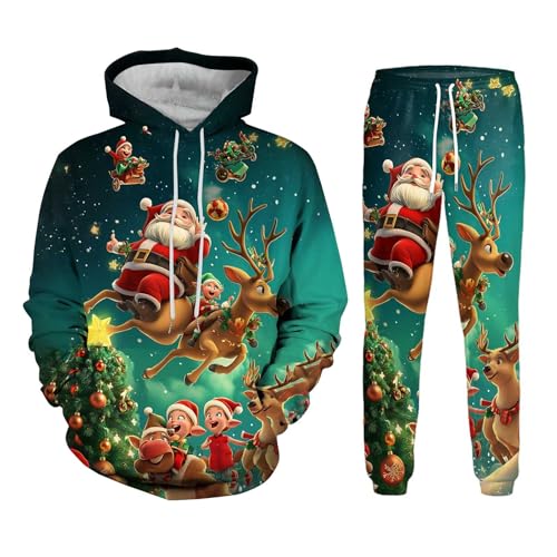 boseucn Weihnachten Jogginganzug Herren Set, Weihnachts Herren 2-Teilig Trainingsanzug Weihnachtsmann Kapuzenpullover und Jogginghose Freizeitanzug Casual Festlich Zweiteiliger Männer Sportanzug von boseucn