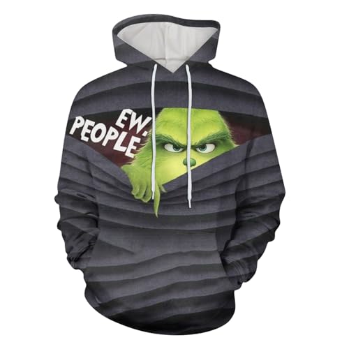 boseucn Weihnachten Kapuzenpullover Damen Grinch Grün Kordelzug Hoodie Ugly 3D Lustig Drucken Langarm Pullover Sweatshirt mit Kapuze Winter Oversize Tops Festlich Kapuzenpulli Streetwear Sweatjacke von boseucn