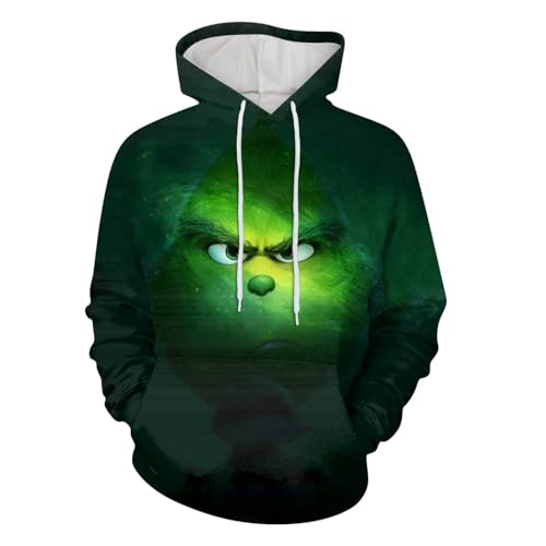 boseucn Weihnachten Kapuzenpullover Damen Grinch Grün Kordelzug Hoodie Ugly 3D Lustig Drucken Langarm Pullover Sweatshirt mit Kapuze Winter Oversize Tops Festlich Kapuzenpulli Streetwear Sweatjacke von boseucn