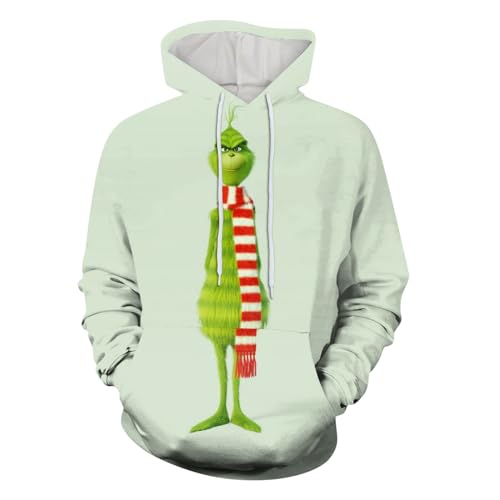 boseucn Weihnachten Kapuzenpullover Damen Grinch Grün Kordelzug Hoodie Ugly 3D Lustig Drucken Langarm Pullover Sweatshirt mit Kapuze Winter Oversize Tops Festlich Kapuzenpulli Streetwear Sweatjacke von boseucn