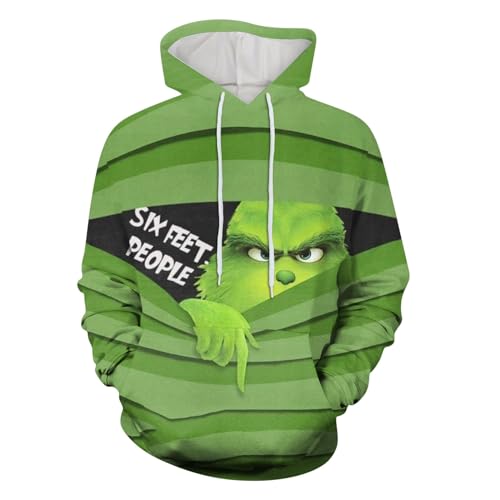 boseucn Weihnachten Kapuzenpullover Damen Grinch Grün Kordelzug Hoodie Ugly 3D Lustig Drucken Langarm Pullover Sweatshirt mit Kapuze Winter Oversize Tops Festlich Kapuzenpulli Streetwear Sweatjacke von boseucn