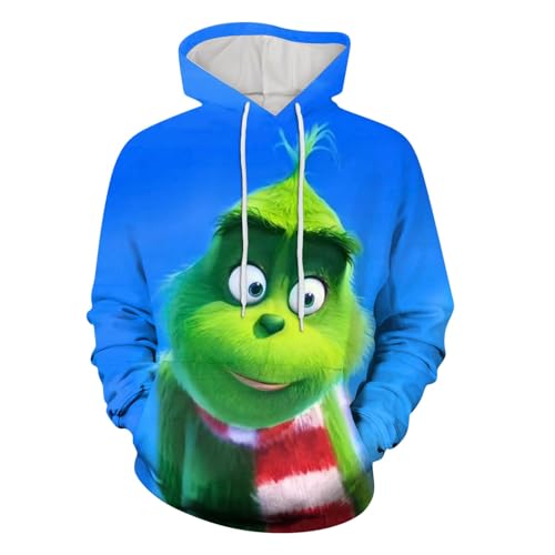 boseucn Weihnachten Kapuzenpullover Damen Grinch Grün Kordelzug Hoodie Ugly 3D Lustig Drucken Langarm Pullover Sweatshirt mit Kapuze Winter Oversize Tops Festlich Kapuzenpulli Streetwear Sweatjacke von boseucn
