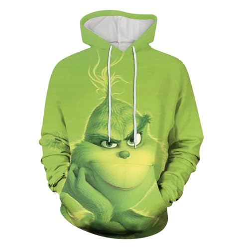 boseucn Weihnachten Kapuzenpullover Damen Grinch Grün Kordelzug Hoodie Ugly 3D Lustig Drucken Langarm Pullover Sweatshirt mit Kapuze Winter Oversize Tops Festlich Kapuzenpulli Streetwear Sweatjacke von boseucn