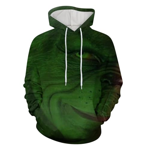 boseucn Weihnachten Kapuzenpullover Damen Grinch Grün Kordelzug Hoodie Ugly 3D Lustig Drucken Langarm Pullover Sweatshirt mit Kapuze Winter Oversize Tops Festlich Kapuzenpulli Streetwear Sweatjacke von boseucn