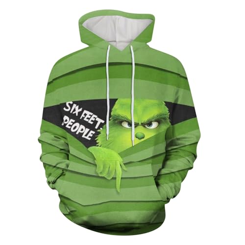 boseucn Weihnachten Kapuzenpullover Damen Grinch Grün Kordelzug Hoodie Ugly 3D Lustig Drucken Langarm Pullover Sweatshirt mit Kapuze Winter Oversize Tops Festlich Kapuzenpulli Streetwear Sweatjacke von boseucn