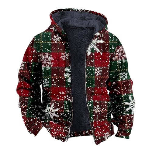 boseucn Weihnachten Winterjacke Herren, Fleecejacke Herren mit Durchgehendem Reißverschluss Gefüttert Plüschjacke Cordjacke Kapuzenjacke Weihnachten Muster Sweatjacke Große Größen Outdoorjacke von boseucn