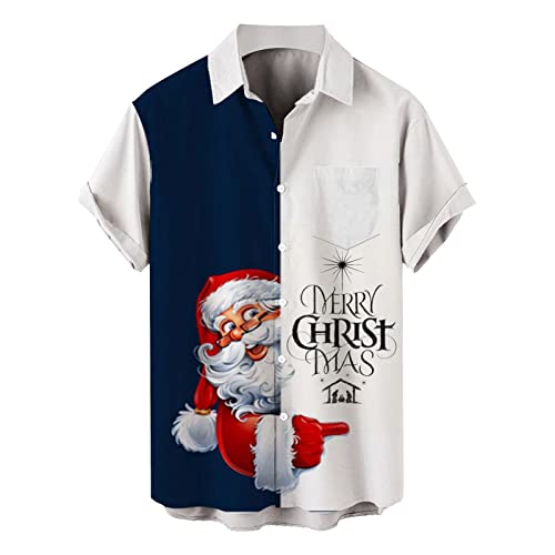 boseucn Weihnachtshemd Herren Kurzarm, Hemd Herren Kurzarm Christmas Weihnachten Muster Hemden Revers Button Down Freizeithemd Festlich Regular Fit Weihnachtshemd Lustige Funky Herrenhemd von boseucn