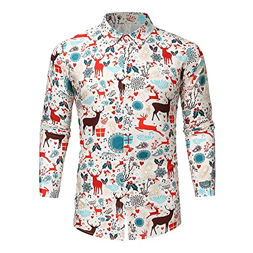boseucn Weihnachtshemd Herren Langarm, Hemd Herren Langarm Christmas Weihnachten Muster Hemden Festlich Revers Button Down Freizeithemd Regular Fit Weihnachtshemd Lustige Funky Herrenhemd von boseucn