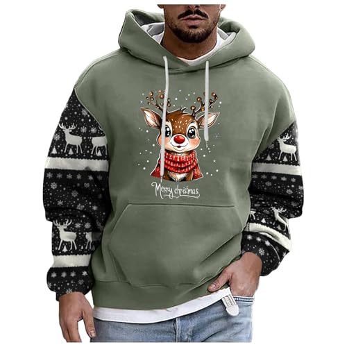 boseucn Weihnachtspullover Herren, Kapuzenpullover Herren Weihnachten Bier Rentier Muster Patchwork Hoodie Sweatshirts mit Kordelzug Taschen Männer Festlich Kapuzenpulli Oversize Weihnachts Hoody von boseucn