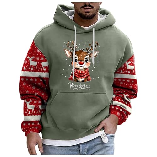 boseucn Weihnachtspullover Herren, Kapuzenpullover Herren Weihnachten Bier Rentier Muster Patchwork Hoodie Sweatshirts mit Kordelzug Taschen Männer Festlich Kapuzenpulli Oversize Weihnachts Hoody von boseucn