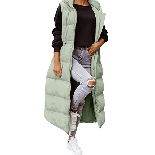 boseucn Weste Damen Lang, Steppweste Damen Extra Lang Ärmellos Jacke Outdoor Übergangsjacke Winterjacke mit Reissverschluss Taschen Damenweste Steppjacke Winter Warm Daunenweste Damen mit Kapuze von boseucn