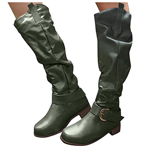 boseucn Winterschuhe Damen, Hohe Stiefel Damen mit Absatz Langschaftstiefel Damen Trichterabsatz Winterstiefel Wasserdicht Vintage Cowboystiefel Reitstiefel rutschfeste von boseucn