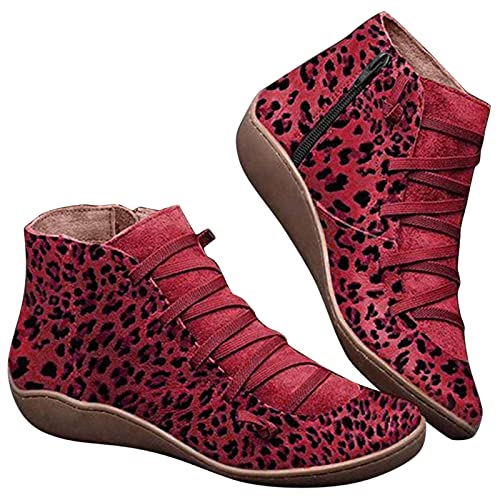 boseucn Winterschuhe Damen, Stiefeletten Damen Retro Für Frauen Stiefeletten Sockenstiefel Kurzschaft Damen-Boots Walkingschuhe Keilstiefeletten Stiefel Boots Flache Absätze von boseucn