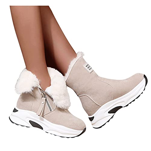 boseucn Winterschuhe Damen Boots mit Absatz, Damen Stiefeletten Gemütlich Schneestiefel mit Flache ComfortWasserdicht Warm Gefüttert Frauen Ankle Boots Bootie Herbst Winter Stiefel Damen von boseucn