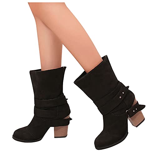 boseucn Winterstiefel Damen, Damen Stiefeletten Biker Boots Stiefel mit Absatz Damen Klassische Stiefeletten Frauen Schuhe Blockabsatz Herbst Winter Bequeme Damenstiefel von boseucn
